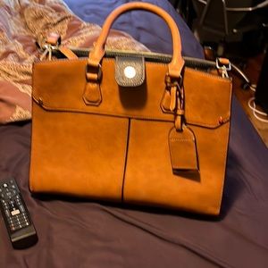 Tan brown leather work bag